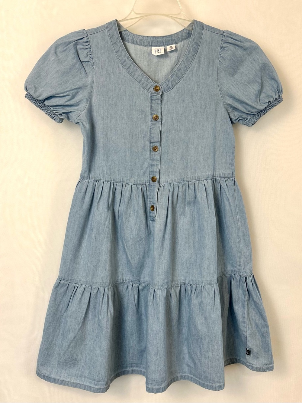 Gap Kids Girls Tiered A-Line Short Sleeve Denim Dress / Sz 7/8
